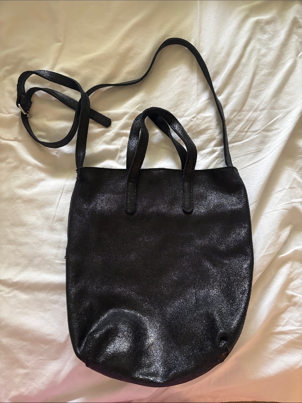Black Women's Shimmery Tote Bag with Crossbody Strap